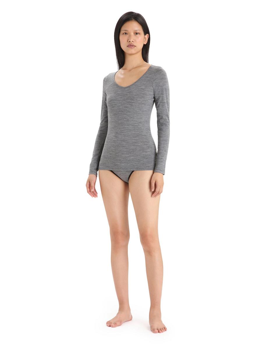 Gritstone Heather Women's Icebreaker Merino Siren Long Sleeve Sweetheart Top Underwear | USA 1690HAPK